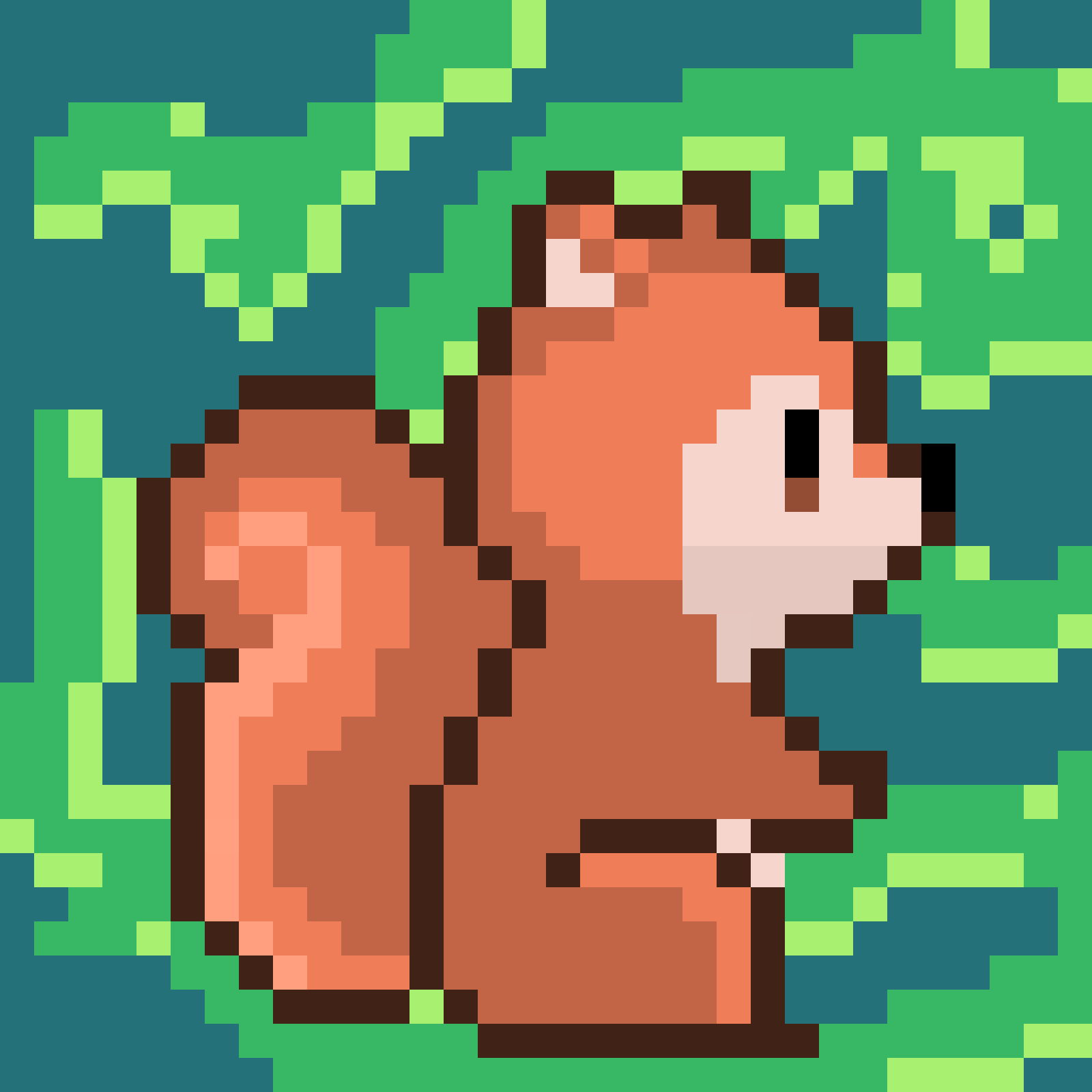 A red squirrel in pixel art.